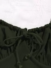 SHEIN Unity 前繫帶胸部褶皺吊帶上衣 - 墨綠色 - 查看 3