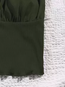 SHEIN Unity 前繫帶胸部褶皺吊帶上衣 - 墨綠色 - 查看 4