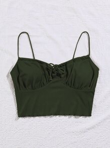 SHEIN Unity 前繫帶胸部褶皺吊帶上衣 - 墨綠色 - 查看 5