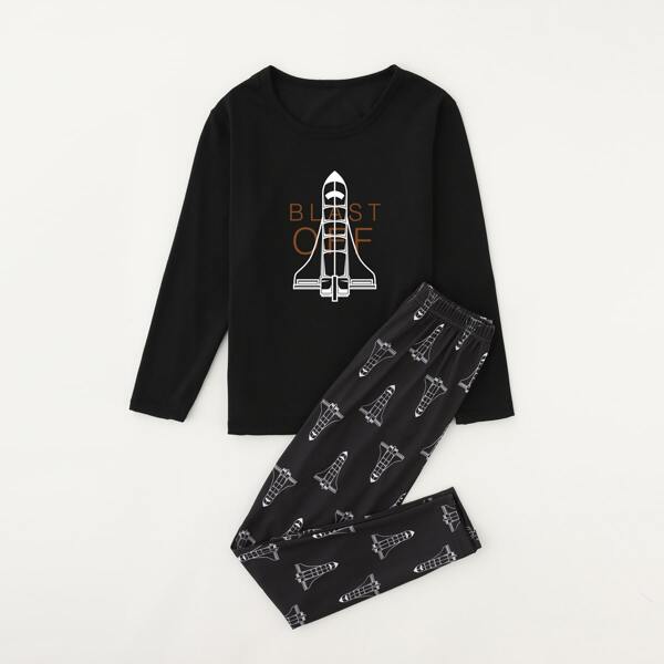 

для мальчиков Пижама ракета и с текстовым принтом, Чёрный