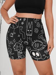 SHEIN EZwear 大碼卡通圖案騎行褲