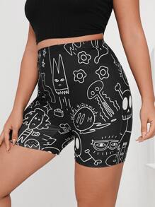 SHEIN EZwear 大碼卡通圖案騎行褲