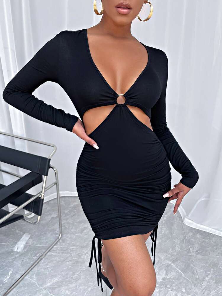 o ring plunging neckline black mini dress Amazon.com: Women's Plunge Halter Bodycon Mini Dress Party Club with  Backless & O-Ring (Black) : Clothing, Shoes & Jewelry