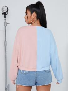 SHEIN EZwear Plus Letter Graphic Colourblock Drop Shoulder Sweatshirt - Multicolor - View 2
