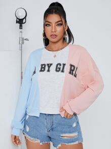 SHEIN EZwear Plus Letter Graphic Colourblock Drop Shoulder Sweatshirt - Multicolor - View 5