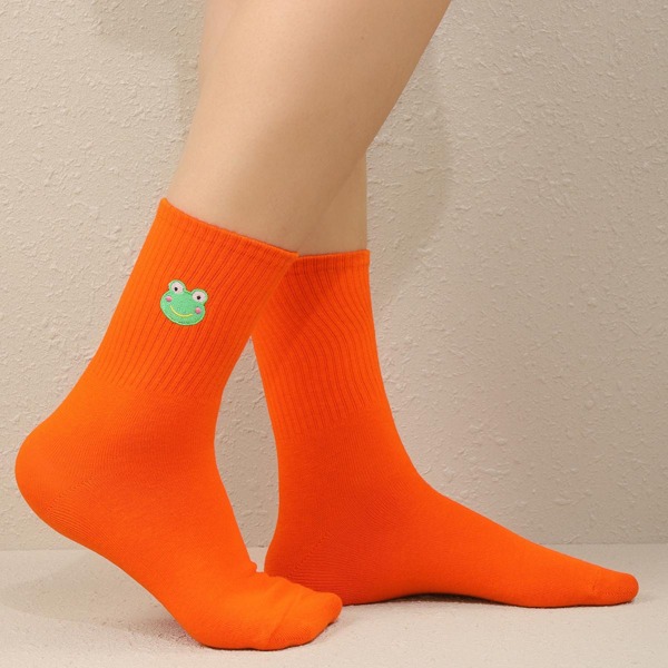 

Cartoon Frog Embroidered Crew Socks, Burnt orange