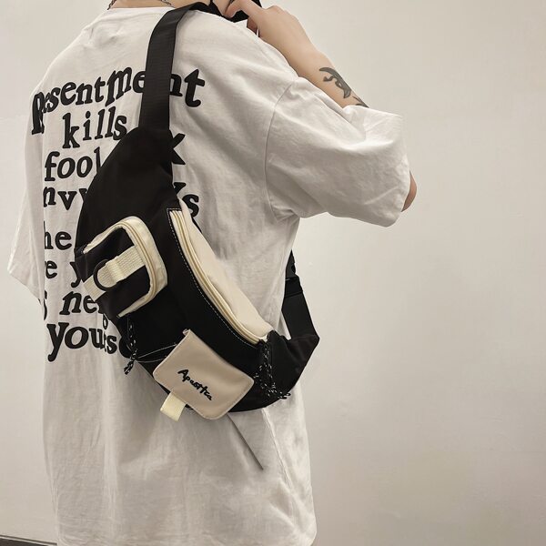 

Men Letter Embroidered Sling Bag, Black and white