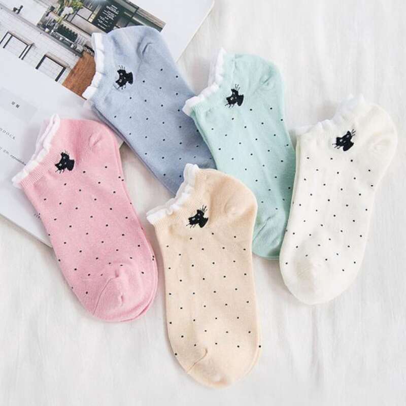 

5pairs Cat Graphic Ankle Socks, Multicolor