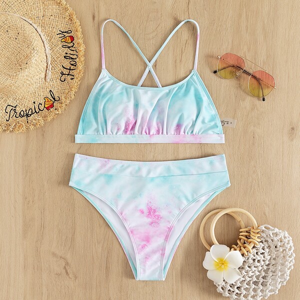 

Ombre Ruched Cross Back Bikini Swimsuit, Multicolor