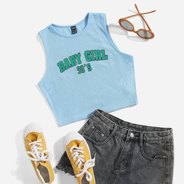 

Ribbed Baby Girl Graphic Tank Top, Baby blue