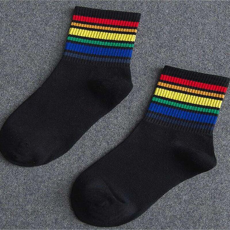 

1pair Colorful Striped Crew Socks, Multicolor