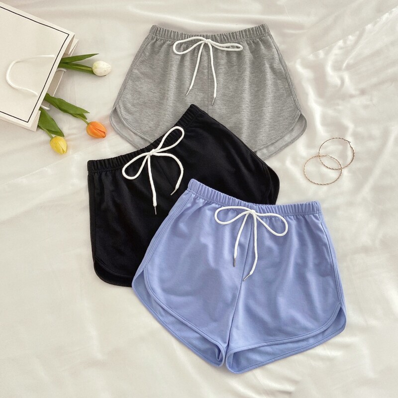 

3pcs Solid Knot Front Lounge Shorts, Multicolor