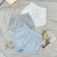 3pcs Solid Elastic Waist Lounge Shorts