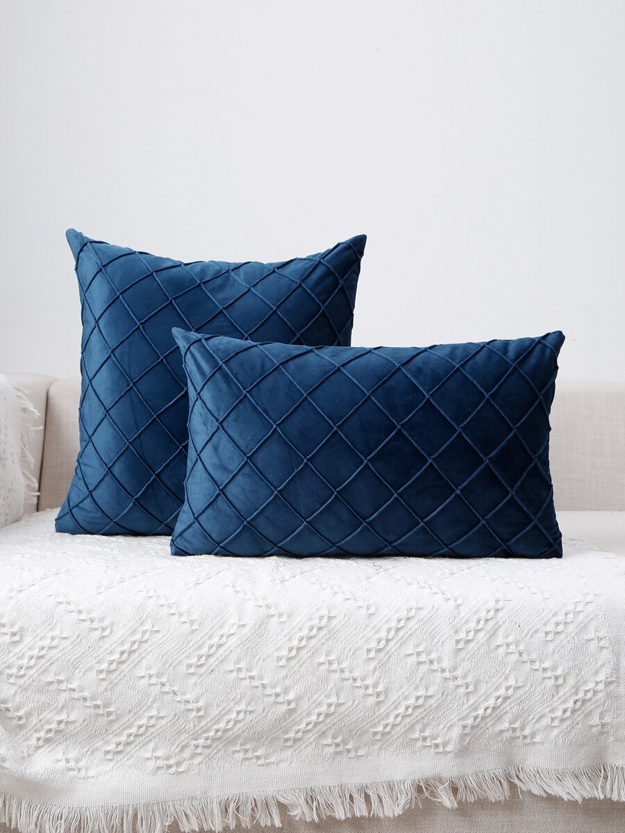 1pc Solid Color Cushion Cover Without Filler - Blue - View 1