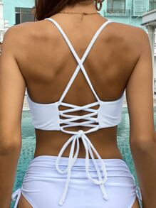 Top bikini con cordón trasero - Blanco - Ver 2