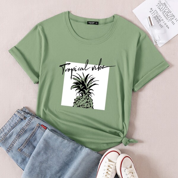 

Plus Letter And Pineapple Print Tee, Mint green