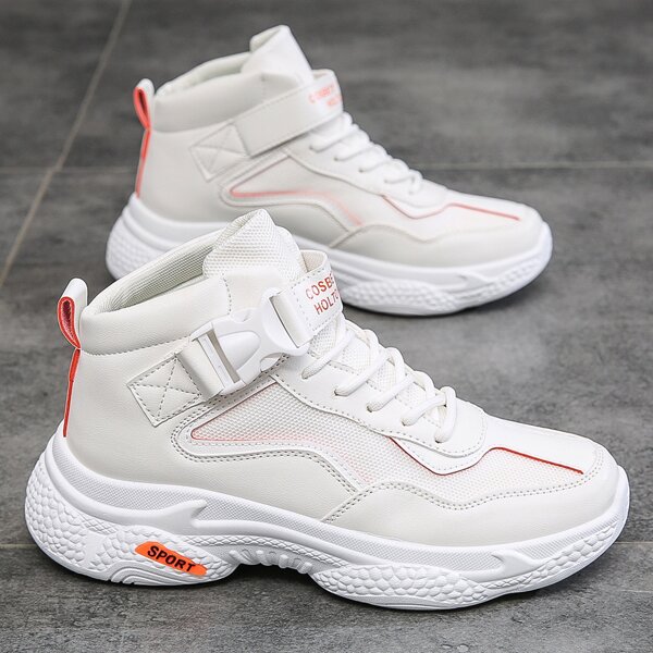 

Men Letter Graphic High-Top Sneakers, White