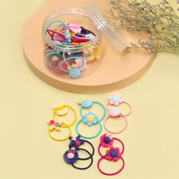 

40pcs Toddler Girls Flower Decor Hair Tie, Multicolor