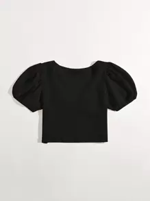 Soleia Áo thun Plus size Nếp gấp Phần Ngực màu trơn Thanh lịch - màu đen - Xem 2