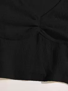 Soleia Áo thun Plus size Nếp gấp Phần Ngực màu trơn Thanh lịch - màu đen - Xem 4