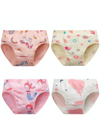 4 حبات/عبوة ملابس داخلية للفتيات المراهقات مطبوعة بشكل فتاة بلبوص والحورية، مناسبة للجميع المواسم