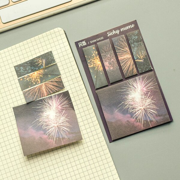 

1pc Firework Print Sticky Note, Multicolor