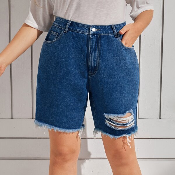 

Plus Ripped Denim Shorts, Medium wash