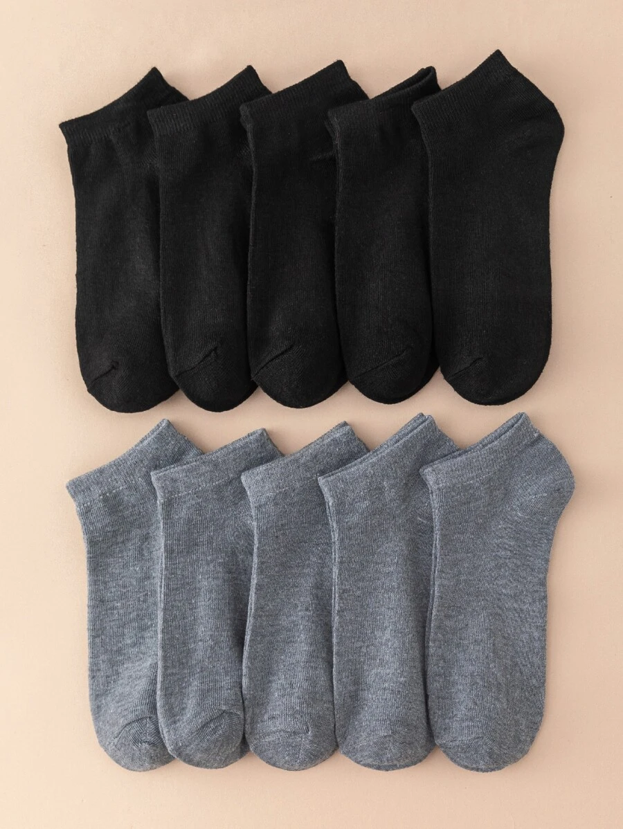 10pairs Men Solid Ankle Socks - Multicolor - View 1