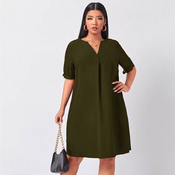 

Plus Solid Knotted Tunic Dress, Army green