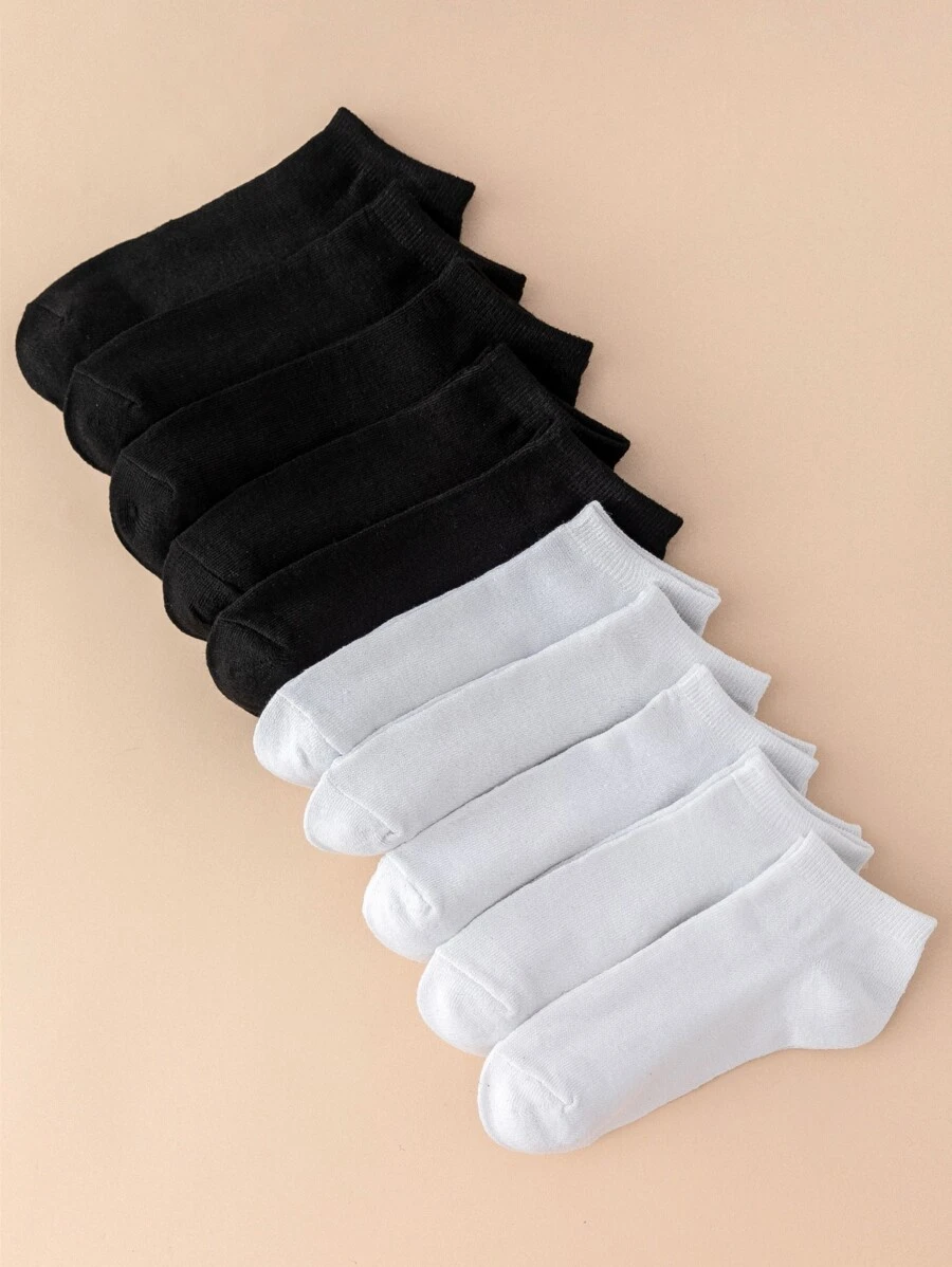 10pairs Men Solid Ankle Socks - Black and White - View 1