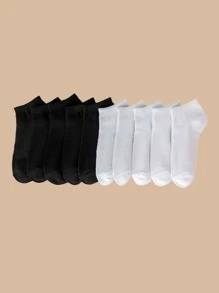 10pairs Men Solid Ankle Socks - Black and White - View 2
