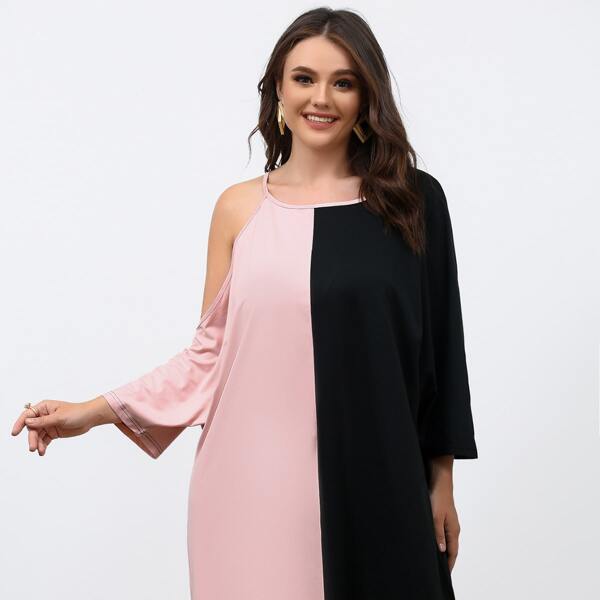 

Plus Plus Color Block Asymmetrical Neck Dress, Multicolor