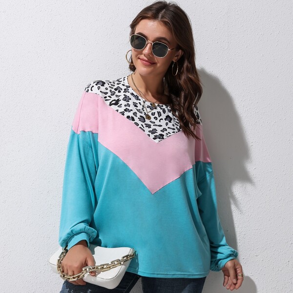 

Plus Colorblock & Leopard Print Tee, Multicolor