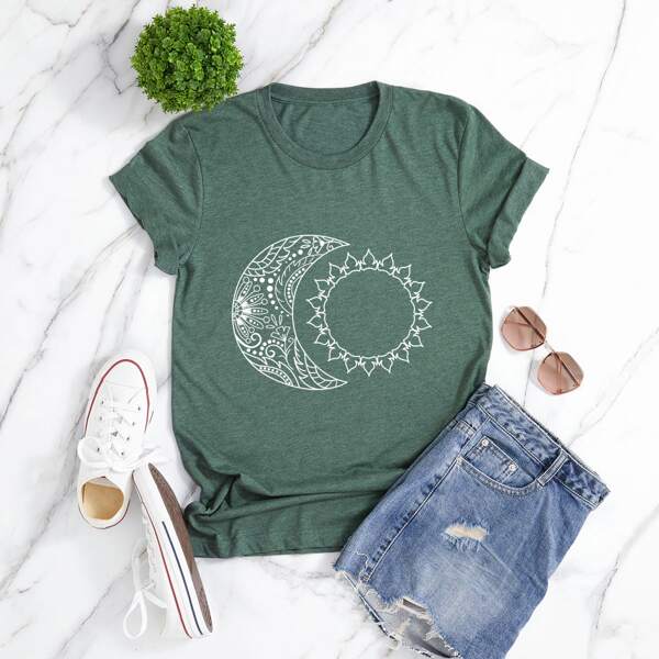 

Plus Sun & Moon Print Tee, Army green