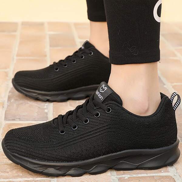 

Minimalist Breathable Knit Panel Running Shoes, Black