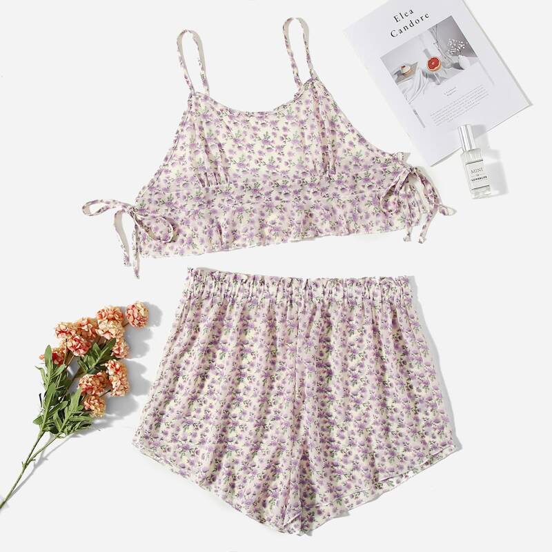 

Plus Ditsy Floral Print PJ Set, Multicolor