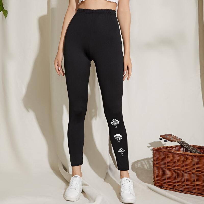 

Mushroom Graphic Leggings, Black