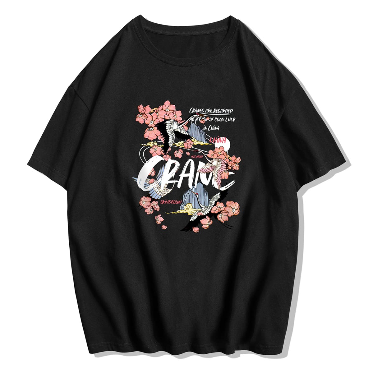 

Guys Floral Print & Letter Graphic Tee, Black