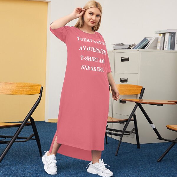 

Plus Slogan Graphic High Low Tee Dress, Pink