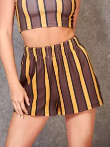 SHEIN EZwear 條紋印花短褲 - 彩色 - 查看 1