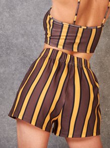 SHEIN EZwear 條紋印花短褲 - 彩色 - 查看 2