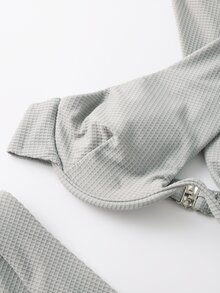 Cross Neck Push Up High Cut Bikini Set, For Summer Beach Vacation - Grey - View 4