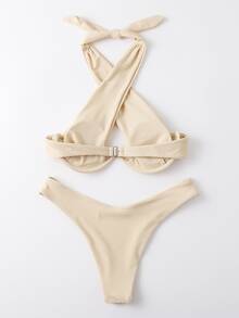 Cross Halter Underwire Bikini Set, For Summer Beach Vacation - Apricot - View 2