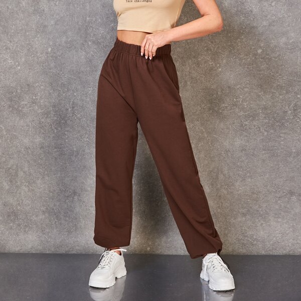 

Drawstring Hem Jogger Pants, Chocolate brown