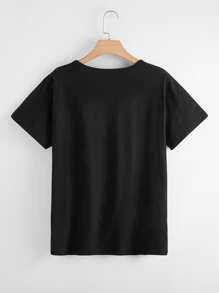 Camiseta estampado de esqueleto de manga corta - Negro - Ver 2