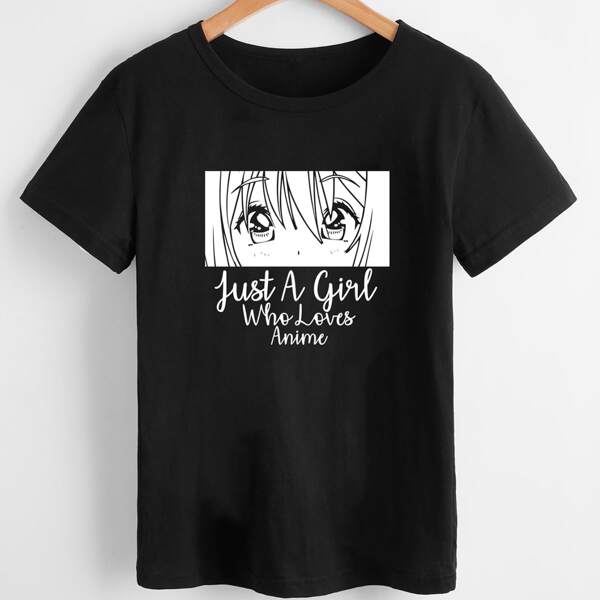 

Plus Cartoon And Slogan Graphic Tee, Black