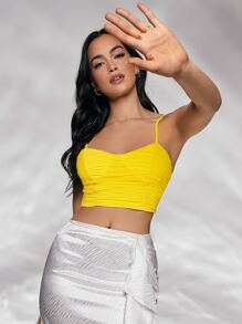 SHEIN X Sadaf Solid Ruched Cami Top - Yellow - View 1