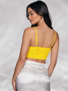 SHEIN X Sadaf Solid Ruched Cami Top - Yellow - View 2