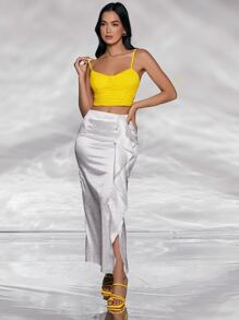SHEIN X Sadaf Solid Ruched Cami Top - Yellow - View 5