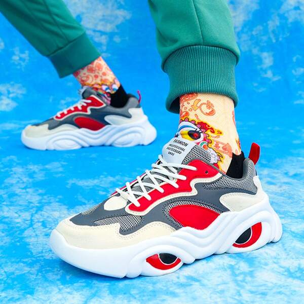 

Men Colorblock Lace-up Chunky Sneakers, Multicolor